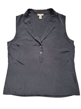 J. Crew 100% Silk Black V-Neck Collared Camisole Dark Academia Quiet Luxury